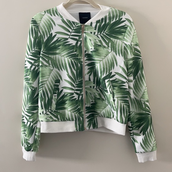 Forever 21 NWT green Palm Leaf Bomber Jacket - Med - Picture 9 of 10